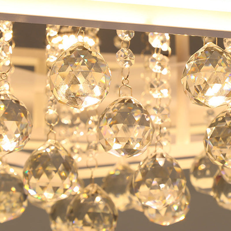 Modern White Crystal Ball Flush Mount Light - Led Ceiling Fixture (19.5/23.5/27.5 Wide) In