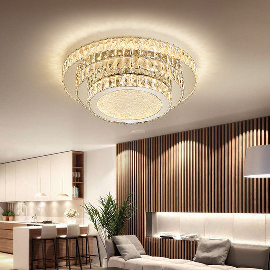 Modern White Led Flush Light Fixture - 18/21.5 Three-Tiered Design / 18 Remote Control Stepless