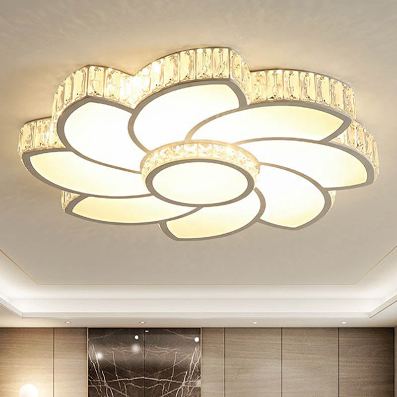 Contemporary Crystal Floral Led Flush Light For Bedroom - 23.5’/31.5’/39’ White 3 Colors