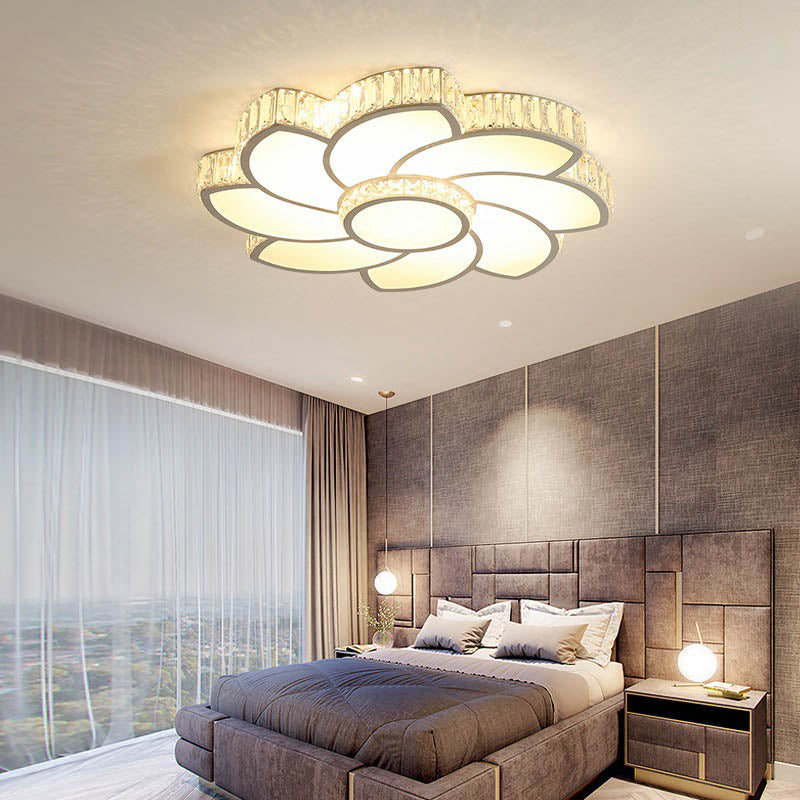 Contemporary Crystal Floral Led Flush Light For Bedroom - 23.5’/31.5’/39’ White 3 Colors