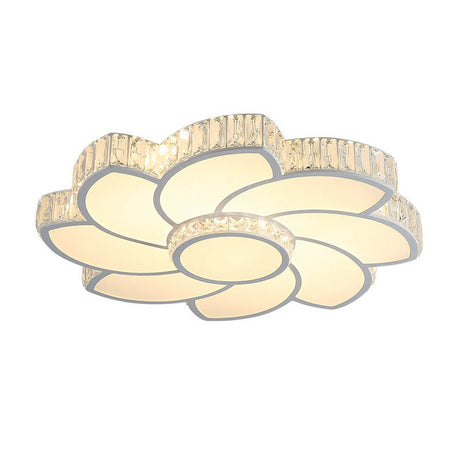 Contemporary Crystal Floral Led Flush Light For Bedroom - 23.5/31.5/39 White 3 Colors Remote Control