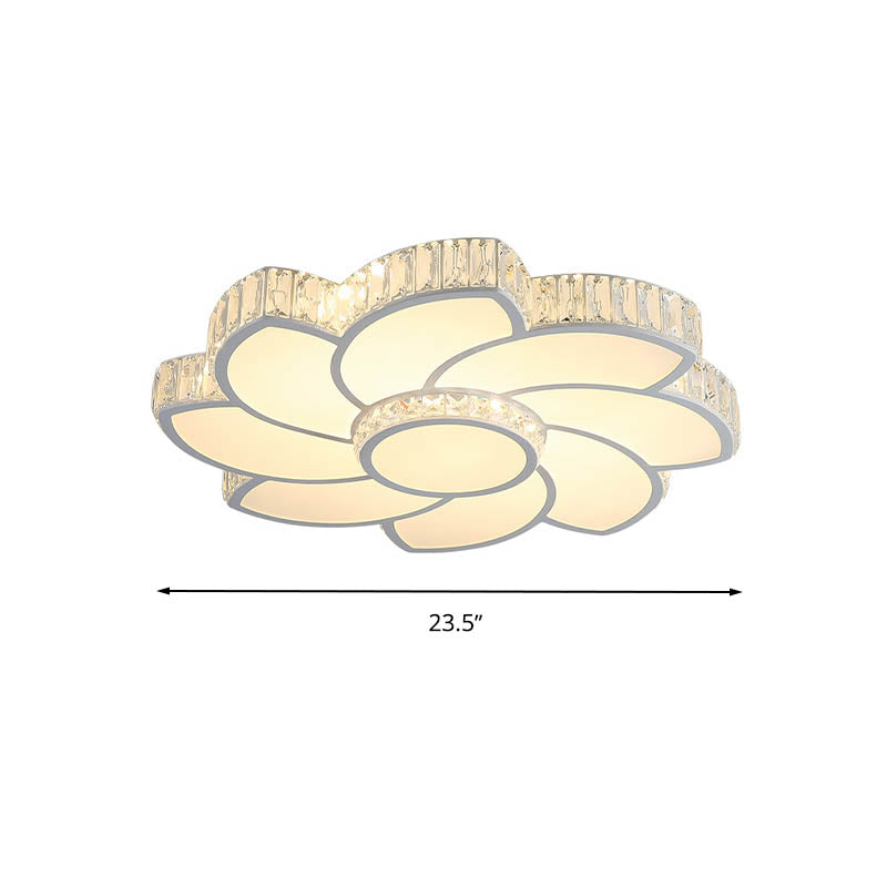 Contemporary Crystal Floral Led Flush Light For Bedroom - 23.5’/31.5’/39’ White 3 Colors