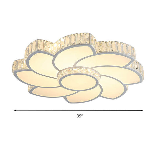 Contemporary Crystal Floral Led Flush Light For Bedroom - 23.5’/31.5’/39’ White 3 Colors