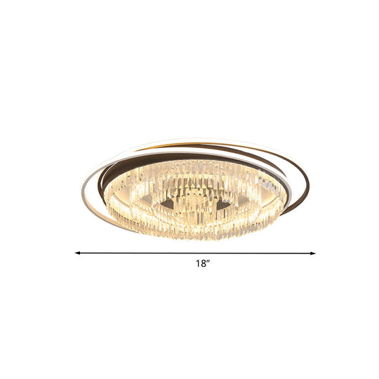 Simple Crystal Led Circular Living Room Flush Light - 18’/23.5’/31.5’ W White Light/Remote