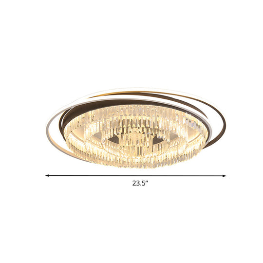 Simple Crystal Led Circular Living Room Flush Light - 18’/23.5’/31.5’ W White Light/Remote