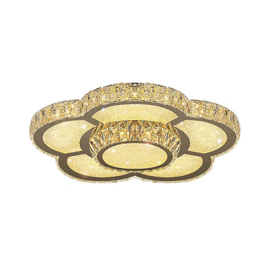 Modern White Clear Crystal Glass Flower Flush Mount Led Ceiling Light - 14/18/23.5 Warm/White Remote