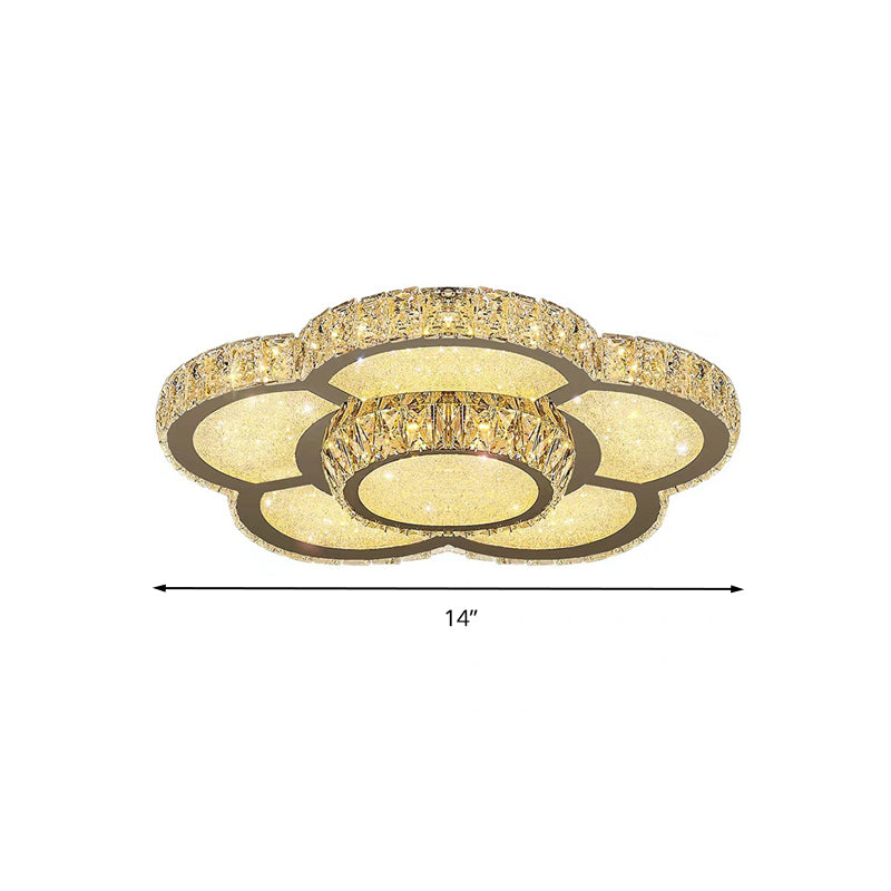 Modern White Clear Crystal Glass Flower Flush Mount Led Ceiling Light - 14’/18’/23.5’
