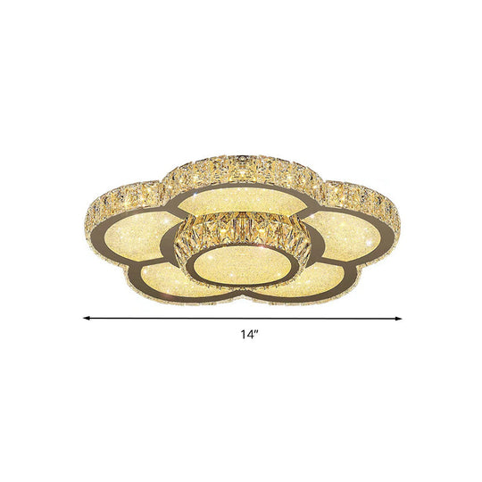 Modern White Clear Crystal Glass Flower Flush Mount Led Ceiling Light - 14’/18’/23.5’