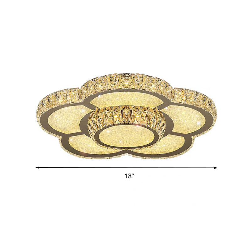 Modern White Clear Crystal Glass Flower Flush Mount Led Ceiling Light - 14’/18’/23.5’
