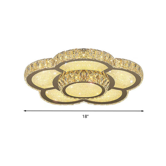 Modern White Clear Crystal Glass Flower Flush Mount Led Ceiling Light - 14’/18’/23.5’