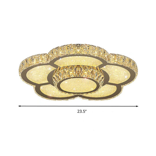 Modern White Clear Crystal Glass Flower Flush Mount Led Ceiling Light - 14’/18’/23.5’