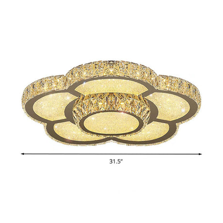 Modern White Clear Crystal Glass Flower Flush Mount Led Ceiling Light - 14’/18’/23.5’