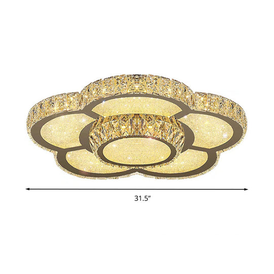 Modern White Clear Crystal Glass Flower Flush Mount Led Ceiling Light - 14’/18’/23.5’