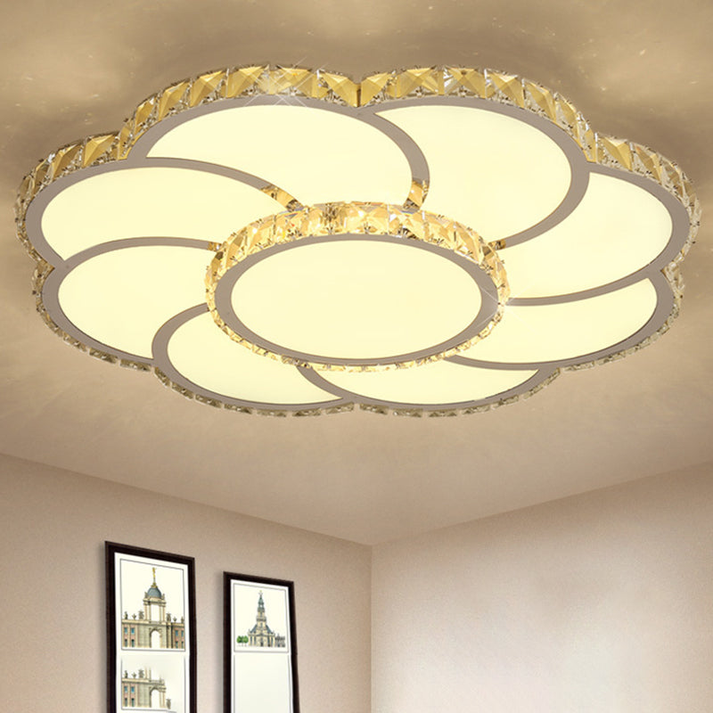Modern Crystal Ceiling Lamp - Smart Led Flush Mount Light 18/24 Wide Warm/White White / 18 Warm