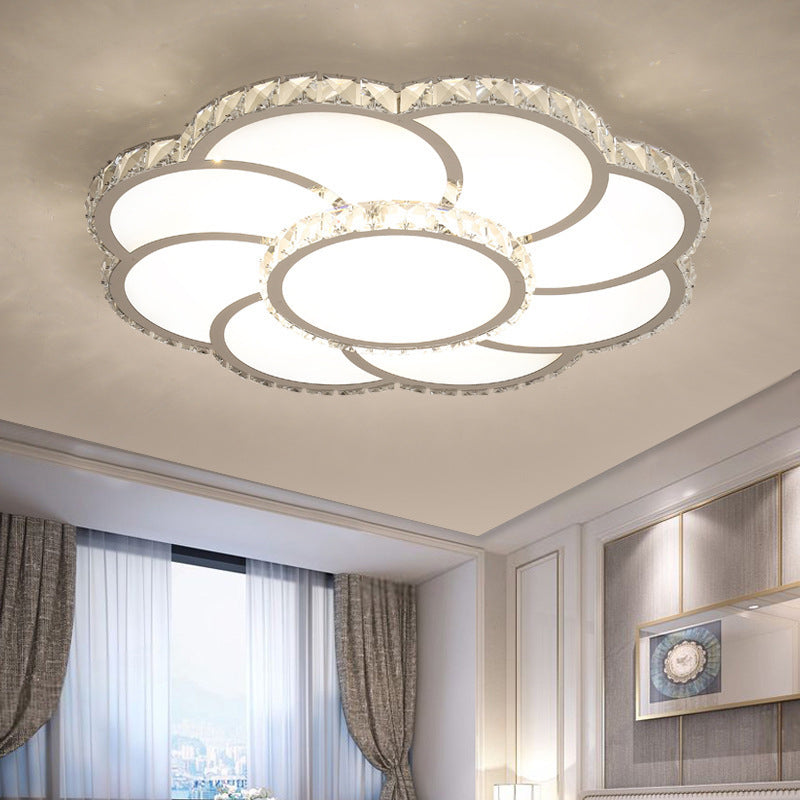 Modern Crystal Ceiling Lamp - Smart Led Flush Mount Light 18/24 Wide Warm/White White / 18