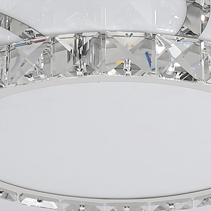 Modern Crystal Ceiling Lamp - Smart Led Flush Mount Light 18’/24’ Wide Warm/White