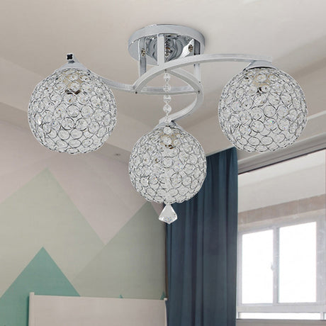Sleek Crystal Semi-Flush Mount Light Fixture For Living Room - 3/5 Lights Globe Simple Chrome Design
