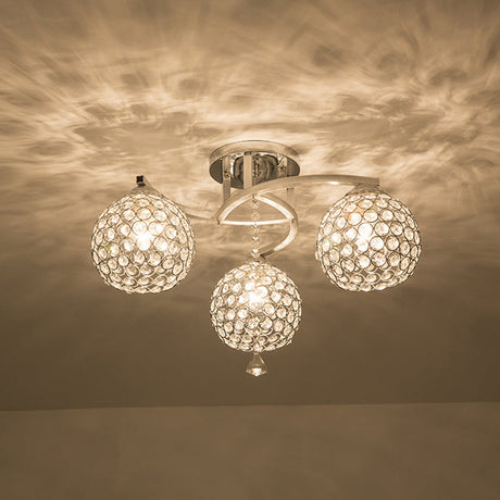 Sleek Crystal Semi-Flush Mount Light Fixture For Living Room - 3/5 Lights Globe Simple Chrome Design