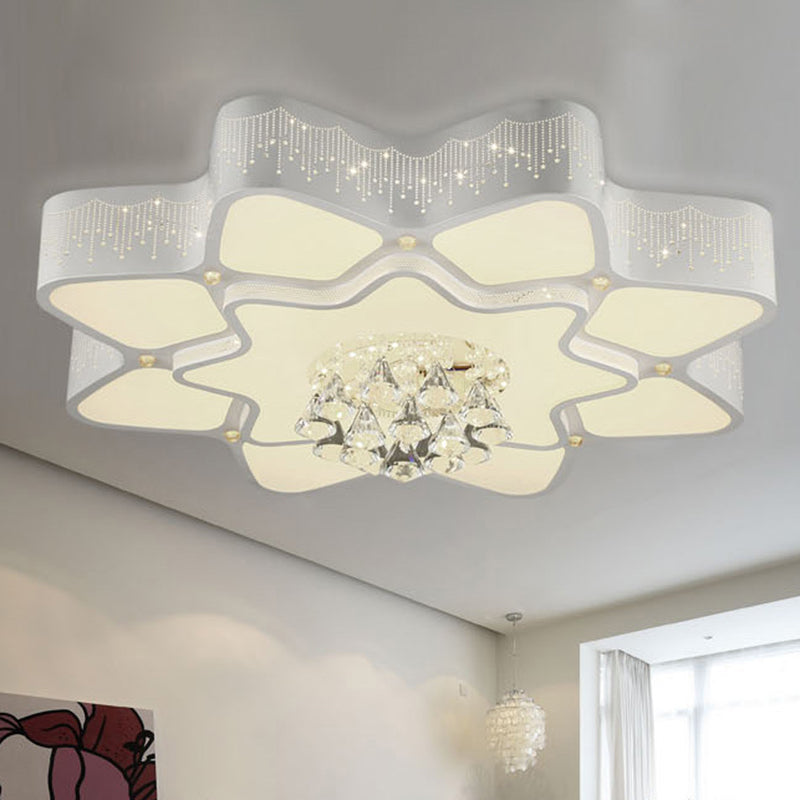 Modern White Led Flower Crystal Ceiling Lamp 21/24.5/31.5 Flush Mount For Living Room / 21