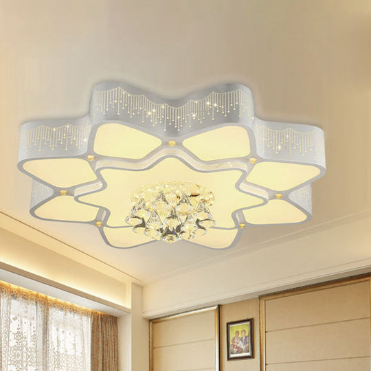 Modern White Led Flower Crystal Ceiling Lamp 21/24.5/31.5 Flush Mount For Living Room