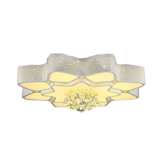 Modern White Led Flower Crystal Ceiling Lamp 21/24.5/31.5 Flush Mount For Living Room