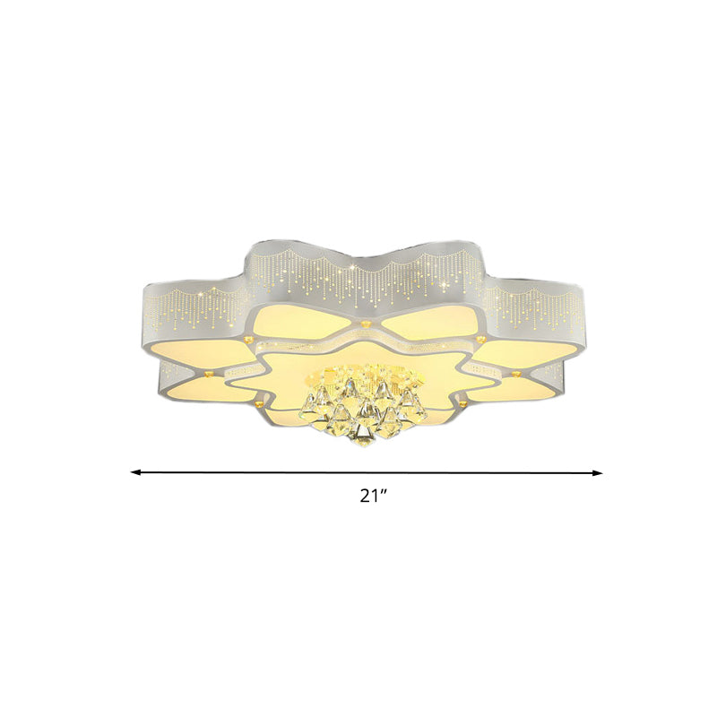 Modern White Led Flower Crystal Ceiling Lamp 21/24.5/31.5 Flush Mount For Living Room