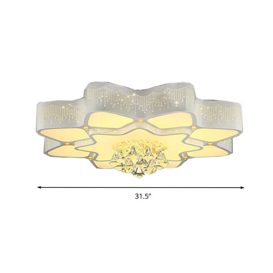 Modern White Led Flower Crystal Ceiling Lamp 21/24.5/31.5 Flush Mount For Living Room