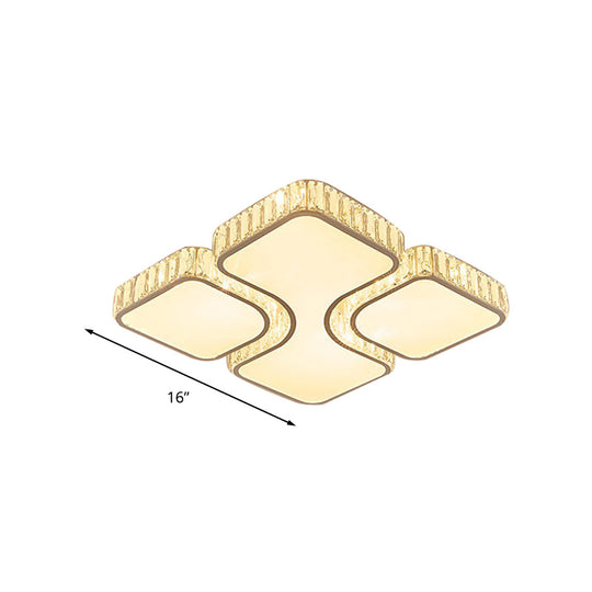 Contemporary Geometric Crystal Block Ceiling Light - Led Flush Mount 16/16.5/35.5 W White/3 Color