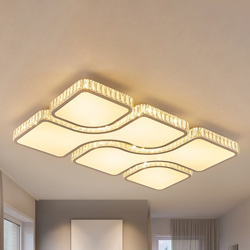 Contemporary Geometric Crystal Block Ceiling Light - Led Flush Mount 16’/16.5’/35.5’ W