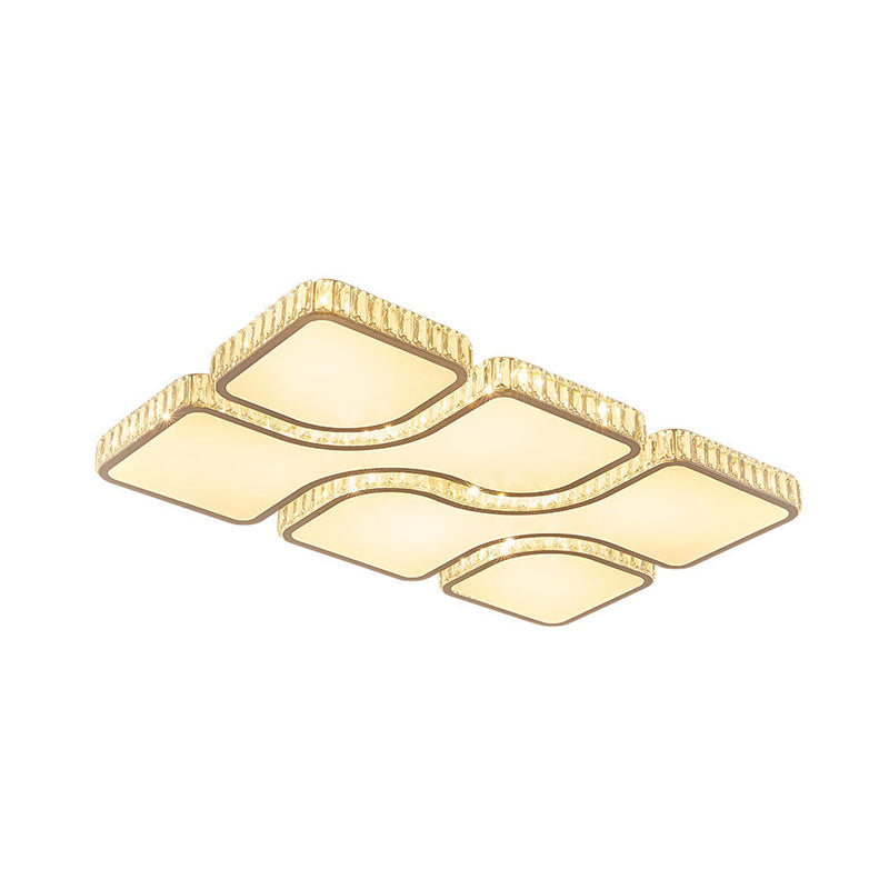 Contemporary Geometric Crystal Block Ceiling Light - Led Flush Mount 16’/16.5’/35.5’ W