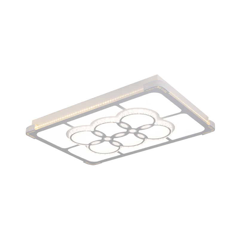 Led Crystal Flush Mount Lamp: Simple Rectangle Design | White 3 Color Light Remote Control Stepless