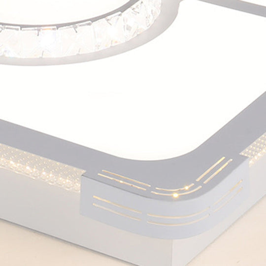 Led Crystal Flush Mount Lamp: Simple Rectangle Design | White 3 Color Light Remote Control Stepless