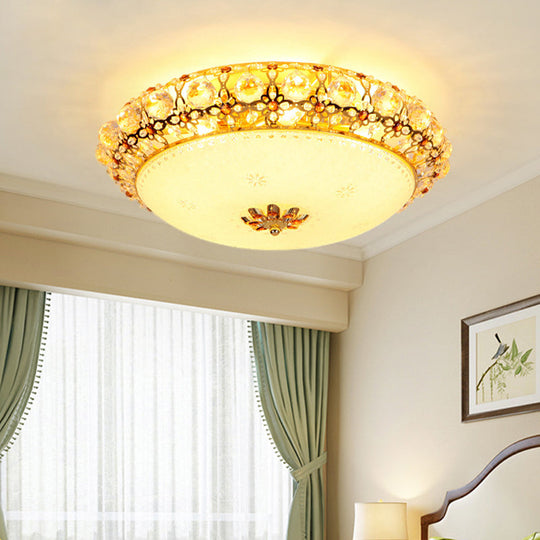 Simple Led Flush Light With Clear K9 Crystal Dome - 15’/19’/23’ Wide White Ceiling Lamp