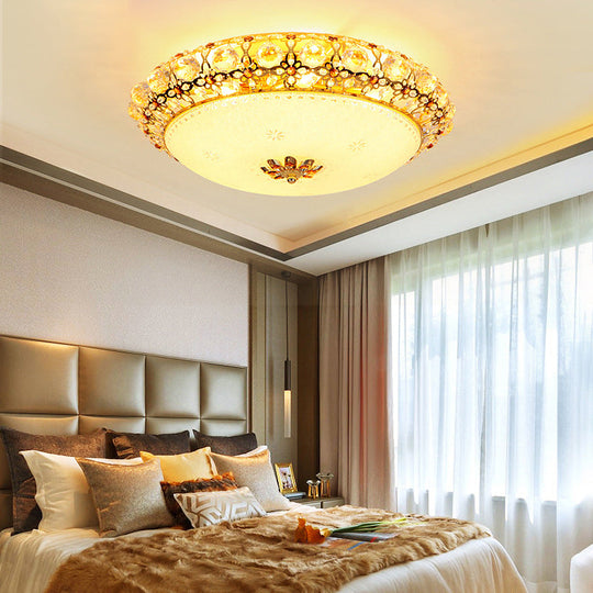 Simple Led Flush Light With Clear K9 Crystal Dome - 15/19/23 Wide White Ceiling Lamp (Warm/White/3