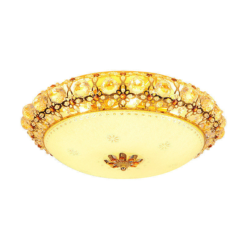 Simple Led Flush Light With Clear K9 Crystal Dome - 15/19/23 Wide White Ceiling Lamp (Warm/White/3