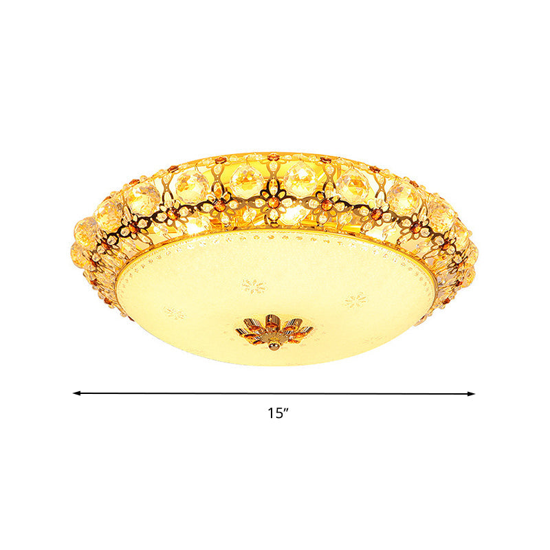 Simple Led Flush Light With Clear K9 Crystal Dome - 15’/19’/23’ Wide White Ceiling Lamp