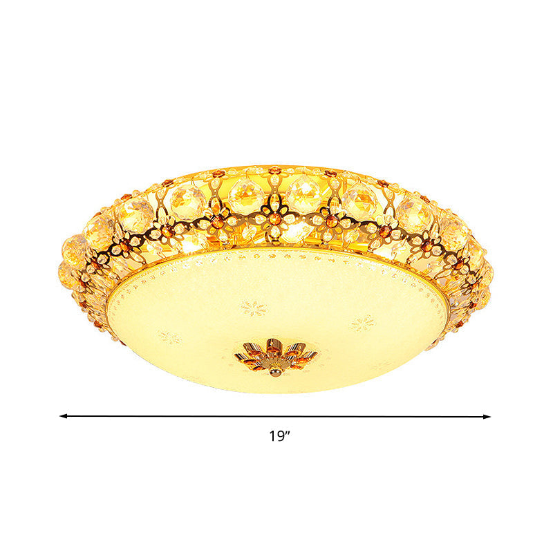 Simple Led Flush Light With Clear K9 Crystal Dome - 15/19/23 Wide White Ceiling Lamp (Warm/White/3