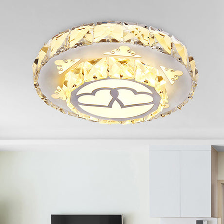 Modern Crystal Flush Light Fixture For Corridor - White Led Ceiling Mount With Loving Heart Design 3