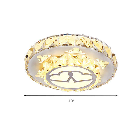 Modern Crystal Flush Light Fixture For Corridor - White Led Ceiling Mount With Loving Heart Design