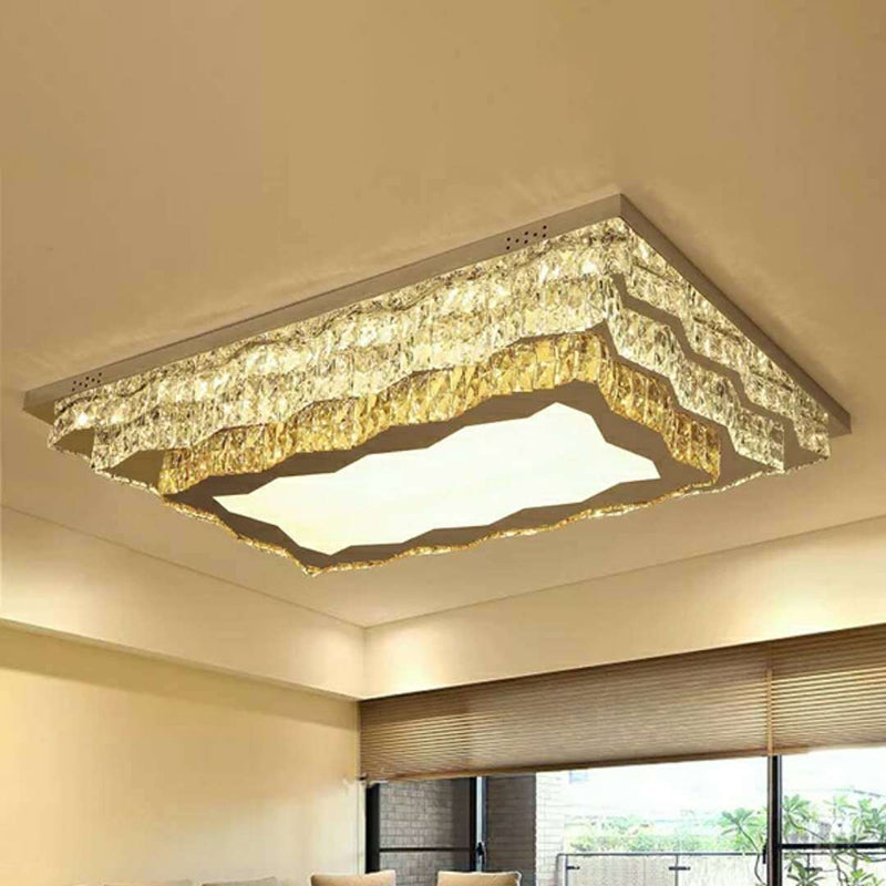 Modern Crystal Led Flushmount Ceiling Light In Cognac For Living Room