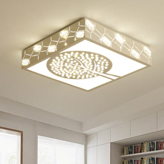 Simple Crystal Led Flush Mount Fixture - White Tree Design With Warm/White/3 Color Lighting For