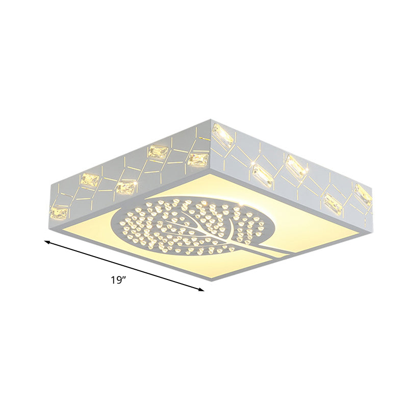 Simple Crystal Led Flush Mount Fixture - White Tree Design With Warm/White/3 Color Lighting For