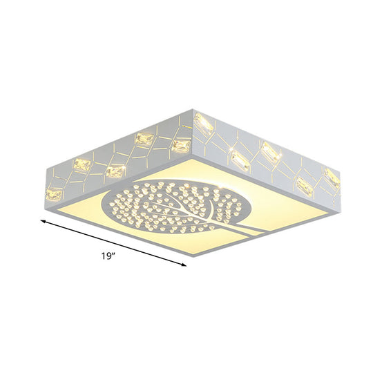 Simple Crystal Led Flush Mount Fixture - White Tree Design With Warm/White/3 Color Lighting For