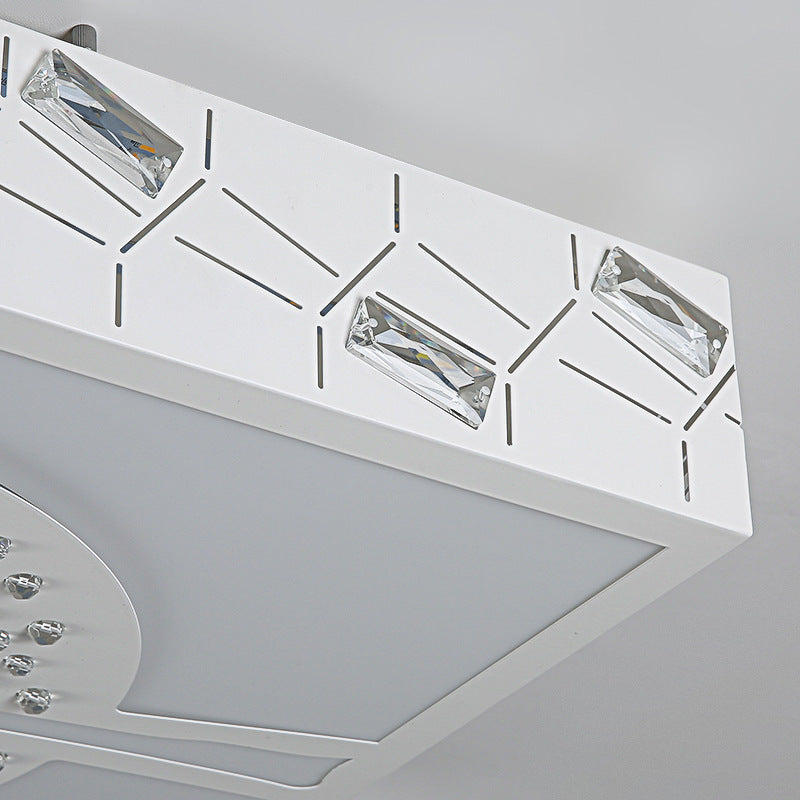 Simple Crystal Led Flush Mount Fixture - White Tree Design With Warm/White/3 Color Lighting For