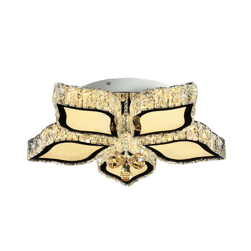 Modern Crystal Flower Flush Mount Ceiling Light For Bedroom White Led 3 Color Remote Control