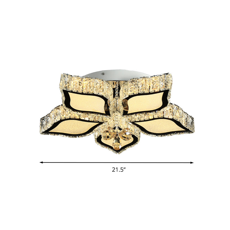 Modern Crystal Flower Led Ceiling Light Fixture For Bedroom - 3 Color Light/Remote Control Dimming