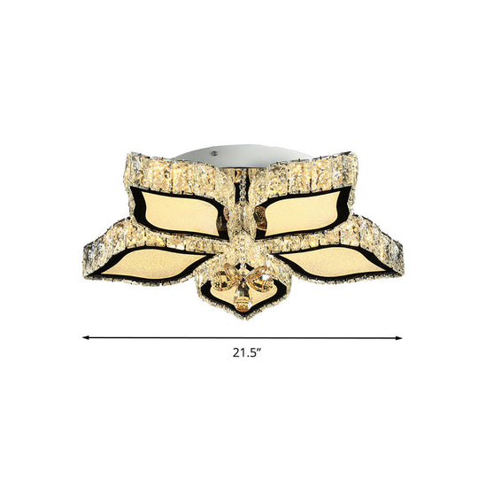 Modern Crystal Flower Led Ceiling Light Fixture For Bedroom - 3 Color Light/Remote Control Dimming