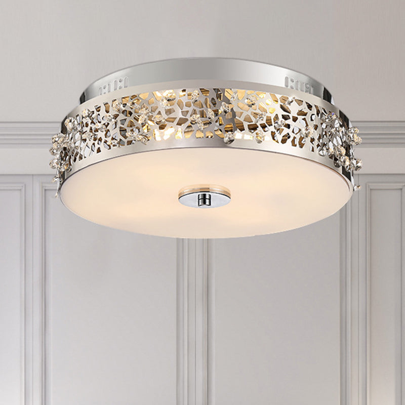Simple Silver Crystal Flushmount With 4 Lights - Ideal For Bedrooms