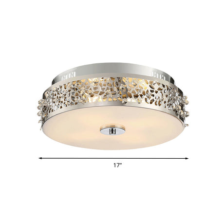 Simple Silver Crystal Flushmount With 4 Lights - Ideal For Bedrooms