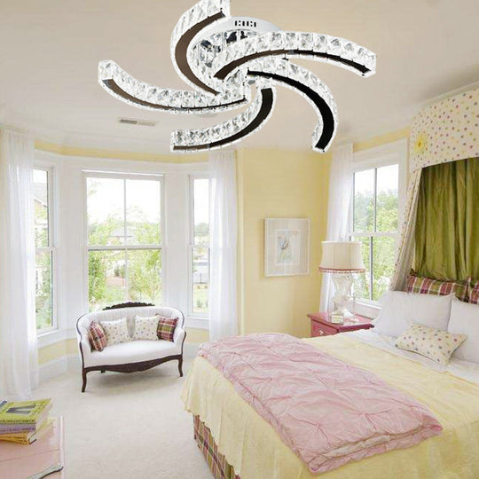 Stylish Led Chrome Crystal Windmill Semi - Flush Light In Warm White And 3 Colors